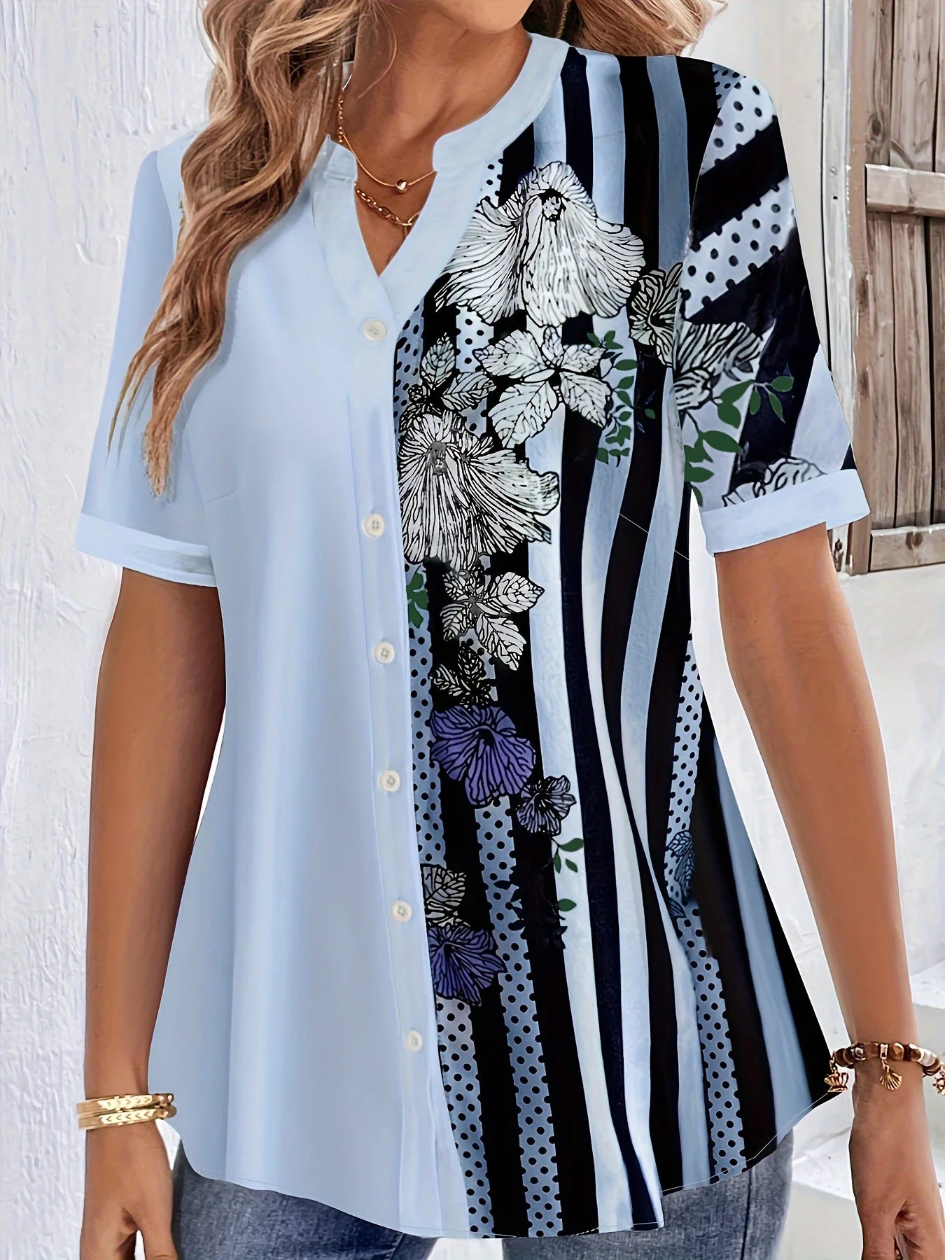 Round Collar Half Sleeve Blouse