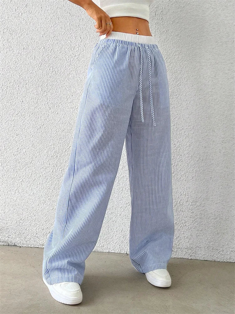 Striped Woven Wide Leg Pants