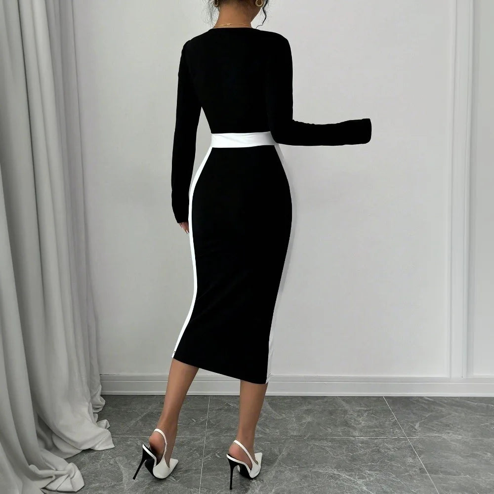 Square Neck High Waist Long Knitted Dress