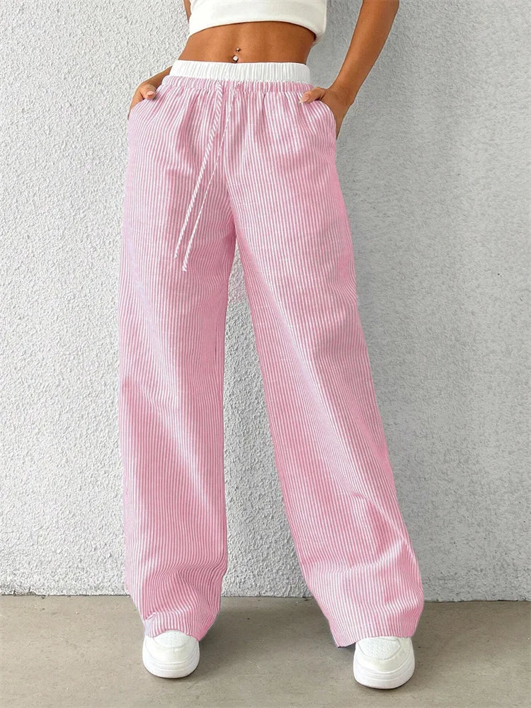 Striped Woven Wide Leg Pants