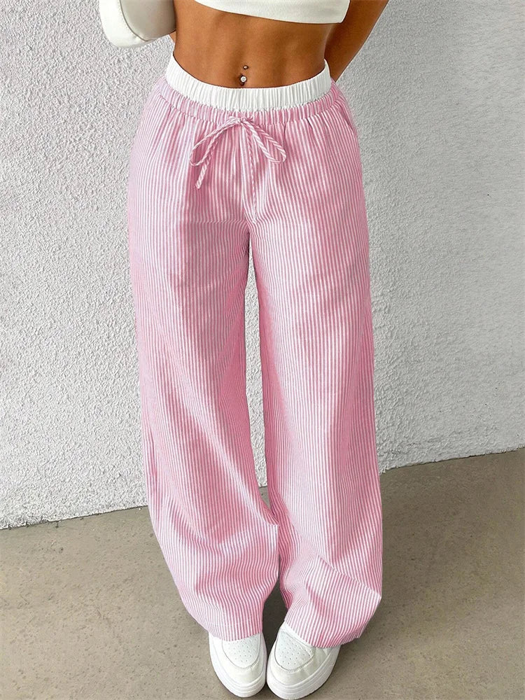Striped Woven Wide Leg Pants