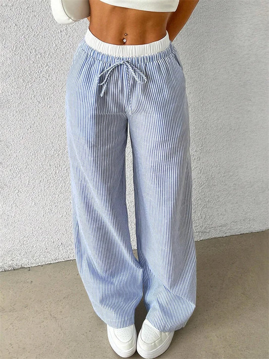 Striped Woven Wide Leg Pants