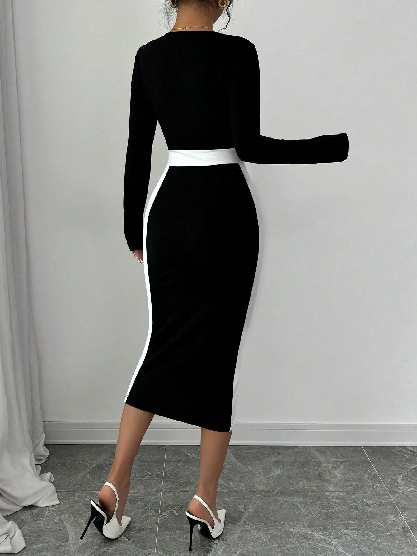 Square Neck High Waist Long Knitted Dress